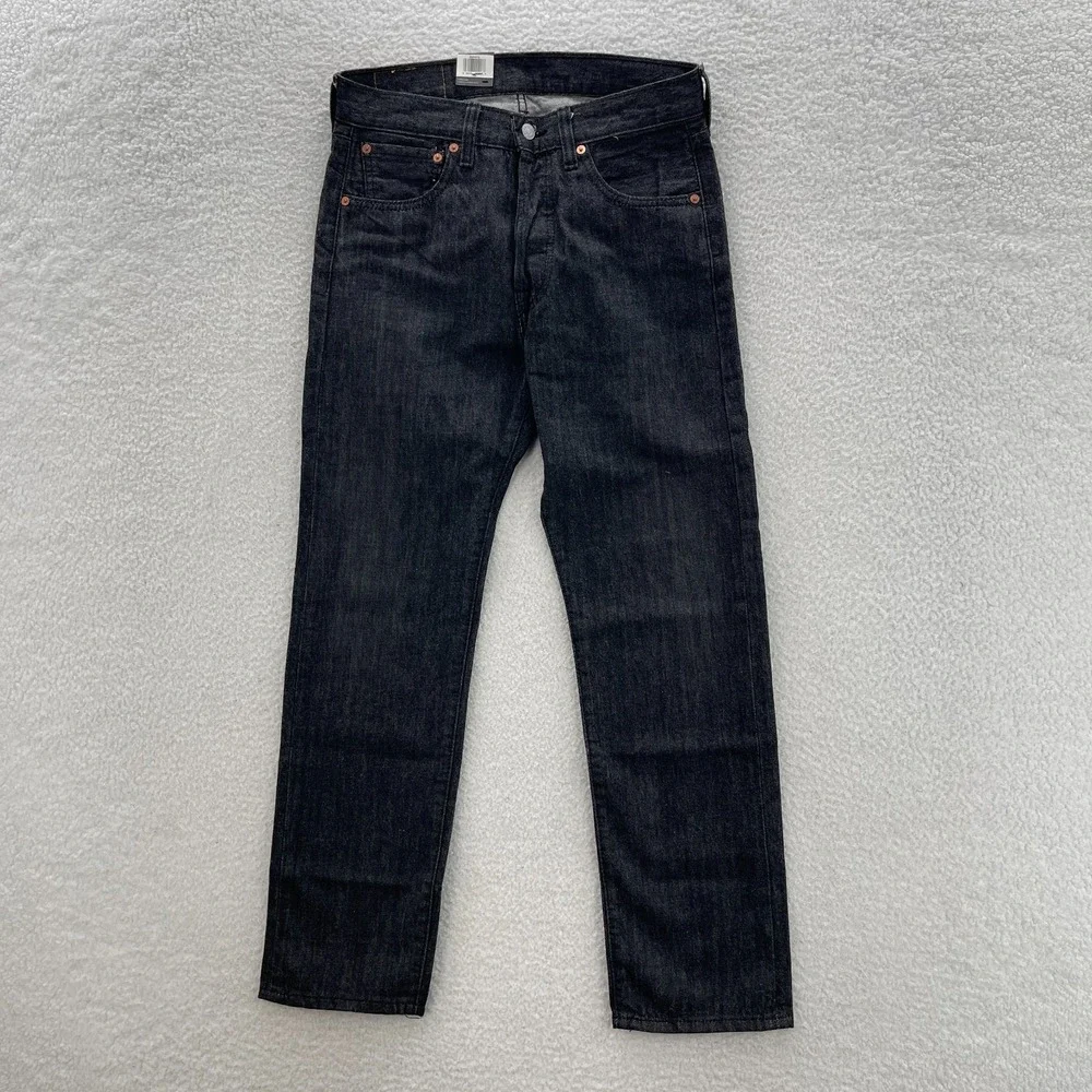 Levis 501 Jeans Mens 30x30 Black Original Straight Dark Wash Denim Grunge Goth